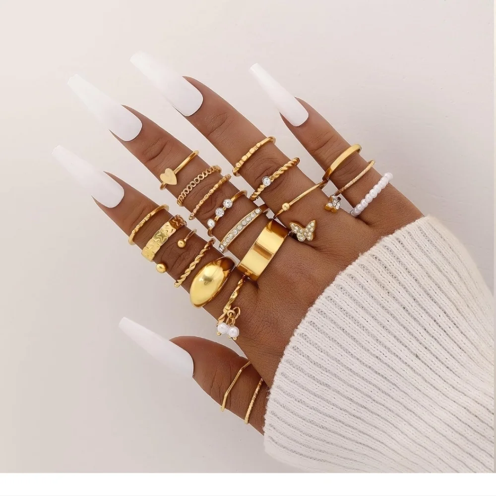 Gold Stackable Midi and Knuckle Ring Set - Women Jewelry 21 Pc